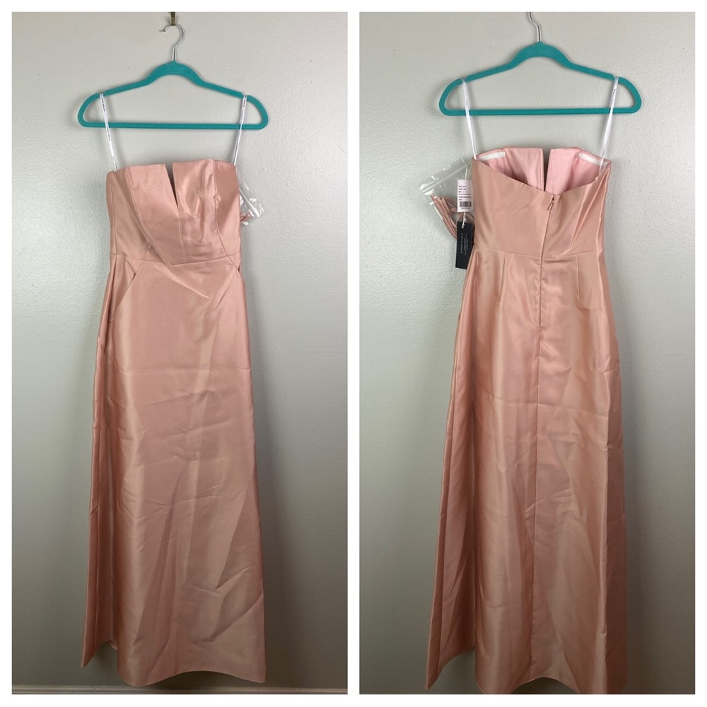 NWT Alfred Sung | Strapless Satin Twill Notch Dress in Toasted Sugar 4